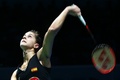 バドミントン、BWFワールドスーパーシリーズファイナルズ、女子シングルス準決勝。リターンを打つキャロリーナ・マリン（2015年12月12日撮影）。(c)AFP/MARWAN NAAMANI