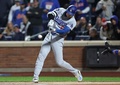 24MLB、ナ・リーグ優勝決定シリーズ（7回戦制）、ニューヨーク・メッツ対ロサンゼルス・ドジャース。1回に先頭打者本塁打を放つロサンゼルス・ドジャースの大谷翔平（2024年10月17日撮影）。(c)Sarah Stier/Getty Images/AFP