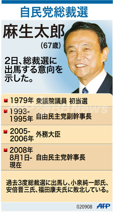 図解】自民党・麻生幹事長の経歴 写真1枚 国際ニュース：AFPBB News