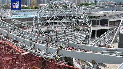 建築面積が中国最大のプラネタリウムの鉄骨構造が完成 「浮遊惑星」が初めて姿を現わす=アモイ