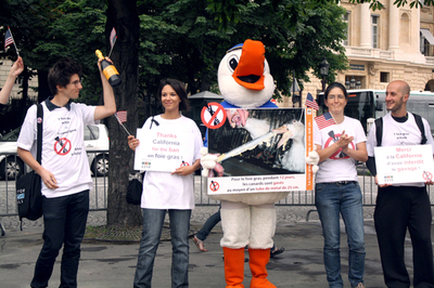 カモをカリフォルニアに「亡命」させて！パリで「反フォアグラ」デモ
