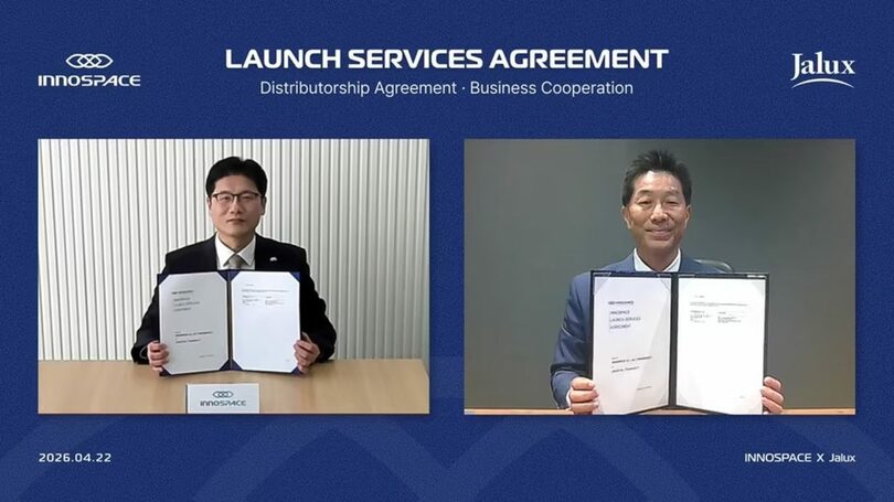 イノスペースのキム・スジョン代表（左）と、ジャルックスの河西敏章代表＝イノスペース提供(c)news1