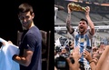 男子テニスのノバク・ジョコビッチ（左）とサッカーアルゼンチン代表のリオネル・メッシのコンボ写真（2022年12月26日作成）。(c)William WEST / Kirill KUDRYAVTSEV / AFP