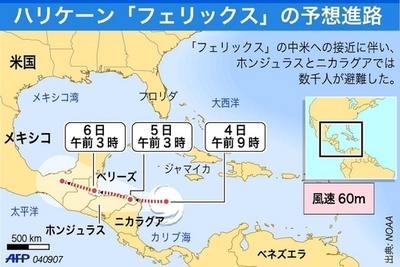 ハリケーン「フェリックス」の予想進路