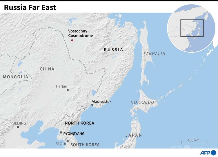 ロシア極東地域の地図（2023年9月13日作成）。(c)John SAEKI / AFP