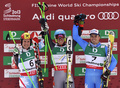 アルペンスキー世界選手権2013（2013 FIS Alpine World Ski Championships）は15日、オーストリアのシュラートミング（Schladming）で男子大回転が行われ、米国のテッド・リゲティ（Ted Ligety）が優勝した。

表彰式に臨む（左から）2位に入ったマルセル・ヒルシャー（Marcel Hirscher）、優勝したテッド・リゲティ（Ted Ligety）、3位に入ったマンフレード・モエルッグ（Manfred Moelgg、2013年2月15日撮影）。(c)AFP/SAMUEL KUBANI
