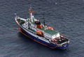 チリ軍提供、南極半島（Antarctic Peninsula）のWilhelmina湾で座礁したクルーズ船「ウシュアイア（Ushuaia）」号（2008年12月5日撮影）。(c)AFP