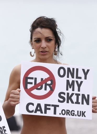 毛皮製品に抗議、仏ニースで裸の集団がデモ