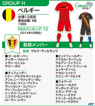 【図解】W杯ブラジル大会：ベルギー代表メンバー23人