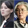 北朝鮮の金正恩朝鮮労働党委員長の妹、金与正（キム・ヨジョン）氏（左）と韓国の康京和（カン・ギョンファ）外相（2020年12月9日作成）。(c)JORGE SILVA / POOL / Nhac NGUYEN / AFP