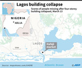 ナイジェリア・ラゴスで、4階建てビルが崩壊した現場の場所を示した図。(c) CREDITS OPHIE RAMIS, BRUNO KALOUAZ / AFP
