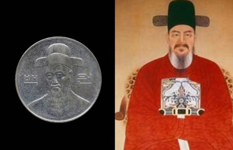 1983年から現在まで流通している100ウォン硬貨（左）とイ・スンシン将軍の標準肖像（写真=gettyimagesBank）(c)news1