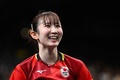パリ五輪、卓球女子シングルス3位決定戦。笑顔を見せる早田ひな（2024年8月3日撮影）。(c)JUNG Yeon-je / AFP