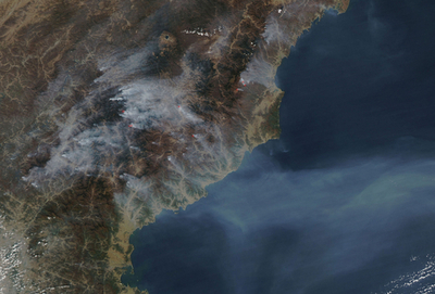 北朝鮮で山火事多発か、NASA衛星が観測
