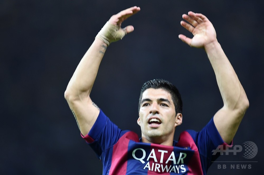 【★スアレス】 バルセロナ サッカー 2015 CL決勝 XL ★サインプリント ルイス・スアレス直筆サイン入りFCバルセロナ 2015-16 ホームユニフォーム