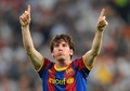 欧州チャンピオンズリーグ2010-11（UEFA Champions League 2010-11）準決勝、レアル・マドリード（Real Madrid）対FCバルセロナ（FC Barcelona）第1戦。得点を決め喜ぶFCバルセロナのリオネル・メッシ（Lionel Messi、2011年4月27日撮影）。(c)AFP/LLUIS GENE