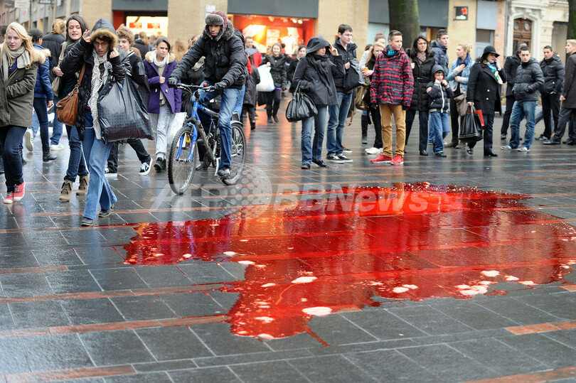 血に染まる歩道 仏で食肉処理場への抗議デモ 写真8枚 国際ニュース Afpbb News