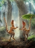 褐色と白の縞模様の尾を持つ、シノサイロプテリクス（Sinosauropteryx）の想像図(2010年1月27日公開)。(c)AFP/Original artwork copyright © Chuang Zhao and Lida Xing