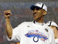 写真は、拳を握りしめるコルツのヘッドコーチ、トニー・ダンジー（%%Tony Dungy%%）。(c)AFP