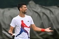 テニス、ウィンブルドン選手権。練習コートでトレーニングに臨むノバク・ジョコビッチ（2024年7月10日撮影）。(c)ANDREJ ISAKOVIC / AFP
