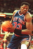 New York Knicks Patrick Ewing pushes for position during the Knicks game against the Atlanta Hawks, 09 December. (c)AFP/Doug COLLIER