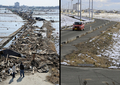 東日本大震災の被災地の震災直後の様子と、2012年1月の様子。

写真左は宮城県仙台市の津波被災地を見つめる住民（2011年3月14日撮影）。写真右は現在の様子（2012年1月12日撮影）。(c)AFP/TORU YAMANAKA