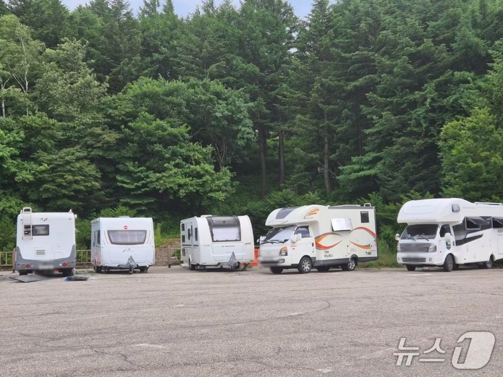 レジャー用の車に洗濯物まで…韓国で「猛暑避難村」と化した景勝地 写真