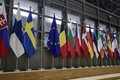 ベルギーの首都ブリュッセルにある欧州理事会本部で、英国旗が降納された後のポール（2020年1月31日撮影）。(c)OLIVIER HOSLET / POOL / AFP