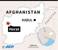 モスク襲撃事件が起きたアフガニスタン・ヘラートの位置を示した図。(c)AFP/VINCENT LEFAI, SABRINA BLANCHARD
