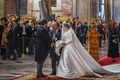 ロシア・サンクトペテルブルクのイサク大聖堂で行われたゲオルギー・ミハイロビッチ・ロマノフ氏とレベッカ・ビルジニア・ベッタリーニさんの結婚式（2021年10月1日撮影）。(c)Olga MALTSEVA / AFP