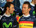2012年シーズンの新チーム発表記者会見に臨むモビスター・チーム（Movistar Team）のホセホアキン・ロハス（Jose Joaquin Rojas Gil、右）とアレハンドロ・バルベルデ（Alejandro Valverde、2012年2月1日撮影）。(c)AFP/DOMINIQUE FAGET