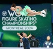 フィギュアスケート世界選手権、ペア・ショートプログラム（SP）。演技に臨む三浦璃来/木原龍一組（2024年3月20日撮影）。(c)Minas Panagiotakis/Getty Images/AFP