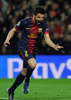 サッカー欧州チャンピオンズリーグ2012-13（UEFA Champions League 2012-13）は12日、決勝トーナメント1回戦第2戦が行われ、FCバルセロナ（FC Barcelona）が4-0でACミラン（AC Milan）に快勝し、2試合合計スコア4-2で準々決勝に進出した。

後半10分にチーム3得点目を挙げて喜ぶFCバルセロナのダビド・ビジャ（David Villa、2013年3月12日撮影）。(c)AFP/LLUIS GENE
