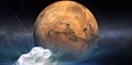 火星に接近するサイディング・スプリング彗星（Comet Siding Spring）を描いた米航空宇宙局（NASA）の想像図（2014年10月14日提供）。(c)AFP/HANDOUT/NASA
