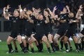 ラグビー南半球4か国対抗戦、ザ・ラグビーチャンピオンシップ第2節、ニュージーランド対南アフリカ。試合前にハカを披露するニュージーランドの選手（2023年7月15日撮影）。(c)MICHAEL BRADLEY / AFP