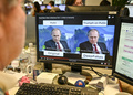ロシアのウラジーミル・プーチン大統領の画像に、ドナルド・トランプ米大統領の姿を重ねたディープフェイク動画（2019年1月25日撮影）。(c)Alexandra ROBINSON / AFP