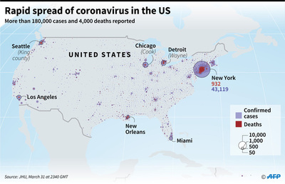 生後6週間の乳児が死亡 米のコロナ流行、感染者20万人超に