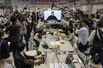 【今日の1枚】注目の記者会見、メディアセンターでも