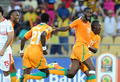 サッカー2013アフリカネイションズカップ（2013 The Africa Cup of Nations）は26日、グループDの2試合が行われ、コートジボワールは3-0でチュニジアを下した。

後半43分にチームの2得点目を決め、チームメイトと喜び合うコートジボワールのヤヤ・トゥーレ（Yaya Toure、右手前、2013年1月26日撮影）。(c)AFP/ALEXANDER JOE