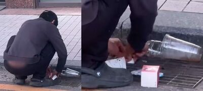 道路排水溝に紙コップ＆牛乳パック…韓国・堂々投棄の男にネット騒然「水害の元凶だ」