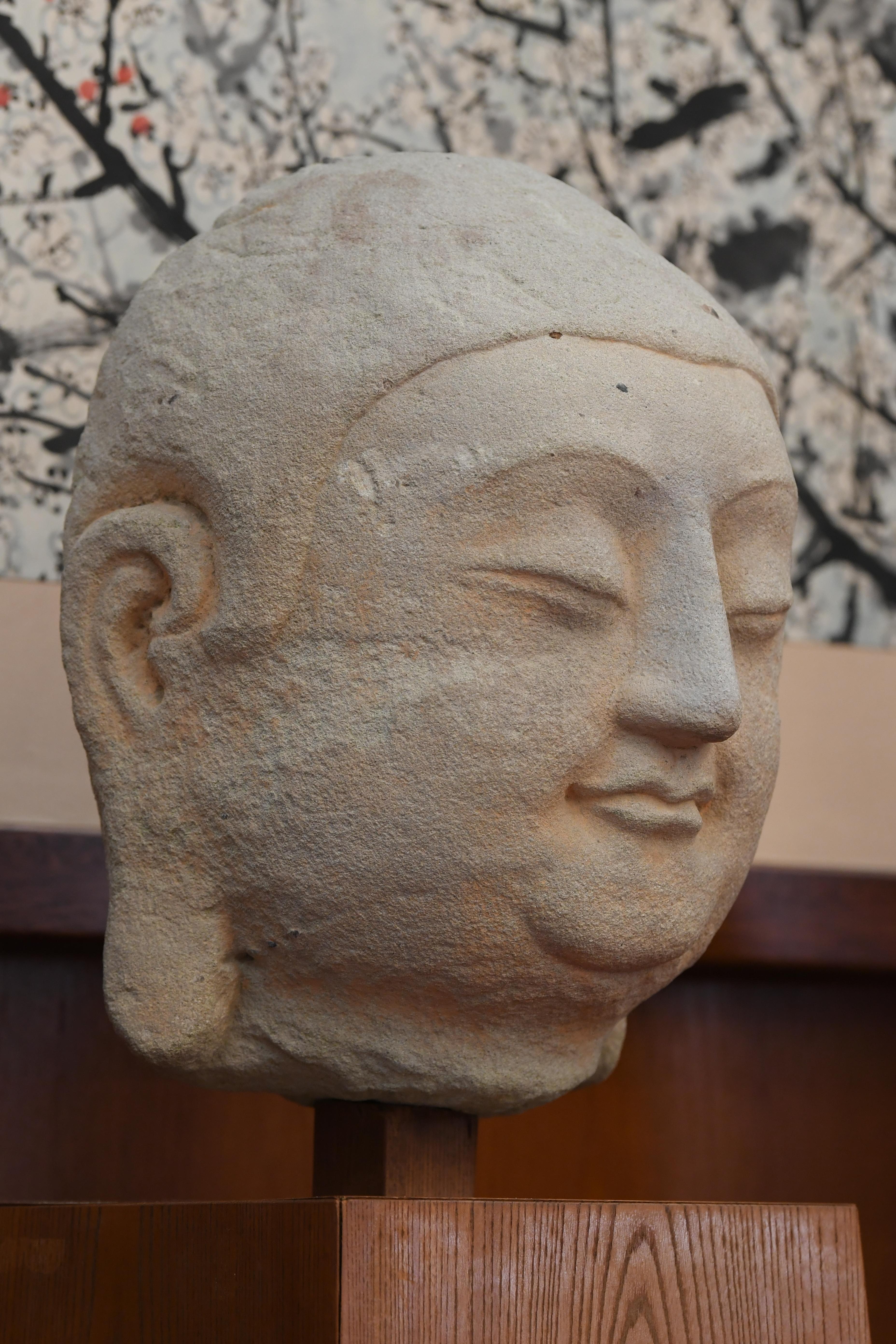 古代 石仏 仏頭 高さ9㎝ さ4-0509① - 彫刻