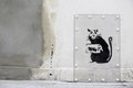 英国のグラフィティ（落書き）アーティスト、バンクシー（Banksy）氏がロンドン（London）市内の壁に描いた絵が、米国で競売にかけられることが分かったが、怒った住民たちの抗議によって競売への出品は中止されたと、地元自治体が24日、明らかにした。

写真は、英ロンドン（London）北部ウッドグリーン（Wood Green）で、英アーティスト、バンクシー（Banksy）氏の壁画が持ち去られた場所の横に描かれた「Why?（なぜ？）」のプラカードを持つネズミの絵（2013年2月23日撮影）。(c)AFP/JUSTIN TALLIS