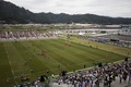 2019年ラグビーW杯日本大会の一つ、釜石鵜住居復興スタジアムの開場イベントとして行われた、釜石シーウェイブス対ヤマハ発動機の試合の様子（2018年8月19日撮影）。(c)AFP/Behrouz MEHRI