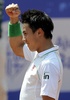 男子テニス、バルセロナ・オープン（Barcelona Open Banc Sabadell 2014）シングルス準決勝。勝利を喜ぶ錦織圭（Kei Nishikori、2014年4月26日撮影）。(c)AFP/JOSEP LAGO