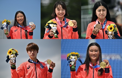 スケボー日本勢、同時金メダルに編み物…東京五輪の記憶に残る瞬間 写真