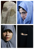 イスラム教徒の女性の服装。左上から時計回りに、ブルカ、チャドル、ニカブ、ヒジャブ（2009年6月19日作成）。(c)AFP/(LtoR)SHAH MARAI/BEHROUZ MEHRI/CRIS BOURONCLE/FAROOQ NAEEM