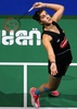 バドミントン、BWFワールドスーパーシリーズファイナルズ、女子シングルス準決勝。リターンを狙うキャロリーナ・マリン（2015年12月12日撮影）。(c)AFP/MARWAN NAAMANI