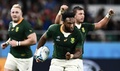 ラグビーW杯日本大会・プールB、南アフリカ対イタリア。トライを決めて喜ぶ南アフリカのルカニョ・アム（2019年10月4日撮影）。(c)Anne-Christine POUJOULAT / AFP