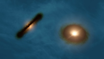 連星の周囲のガス、角度に違い ESOがイメージ図公開