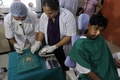 インド・ムンバイ（Mumbai）の病院で行われた少年の複雑性歯牙腫（しがしゅ）手術で、摘出された歯の組織（2014年7月22日撮影）。(c)AFP
